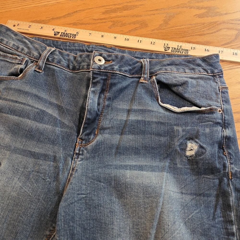 Faded Glory Distressed Patched Denim Blue Stretch Jeans Womens Plus Size 16W - Picture 10 of 16